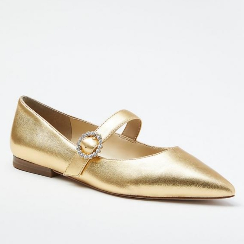 Ann Taylor METALLIC LEATHER CRYSTAL BUCKLE FLATS